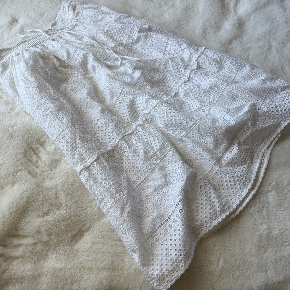 Lucky Brand White Eyelet Tiered Midi Skirt Size M Boho Cottagecore - Picture 11 of 15